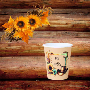 Mr & Mrs Rustic Sunflower Wedding Paper Party Cup