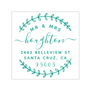 Mr & Mrs Rustic Wreath & Script Return Address Self-inking Stamp