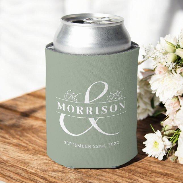 Mr Mrs Sage Green Wedding Favour  Can Cooler (Creator Uploaded)