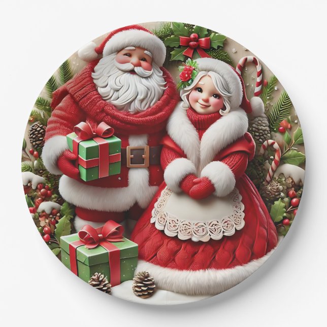 Mr. & Mrs. Santa Claus  Paper Plate (Front)