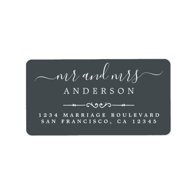 Mr Mrs Script Black White Wedding Return Address Label (Front)