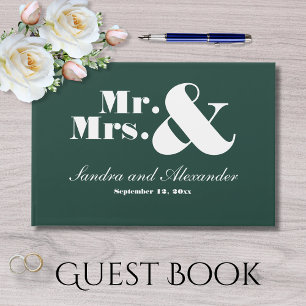Mr Mrs Script Chic Soft Emerald Green Wedding Guest Book