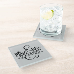 Mr & Mrs Script Glass Coaster