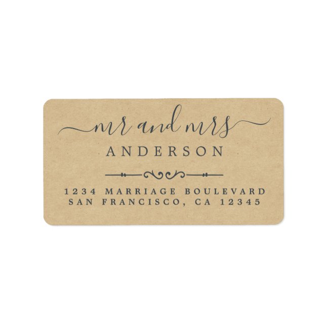 Mr Mrs Script Kraft Paper Wedding Return Address Label (Front)