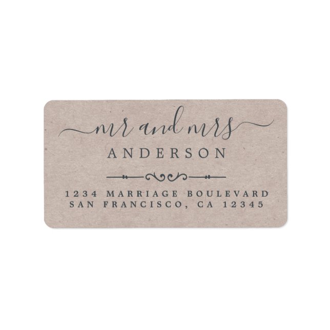 Mr Mrs Script Kraft Paper Wedding Return Address Label (Front)