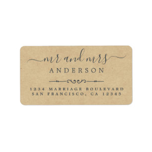 Mr Mrs Script Kraft Paper Wedding Return Address Label