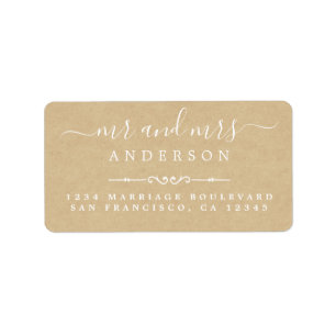 Mr Mrs Script Kraft Paper Wedding Return Address Label