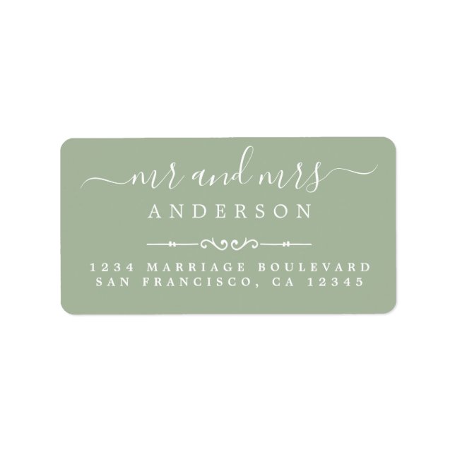 Mr Mrs Script Laurel Green Wedding Return Address Label (Front)