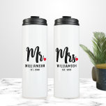 Mr. & Mrs. Script Personalised Name Monogram Heart Thermal Tumbler<br><div class="desc">Mr. & Mrs. Script Personalised Name Monogram Heart Thermal Tumbler</div>
