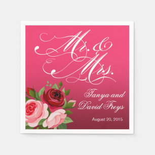 Mr. & Mrs. Script Typography Roses Floral fuchsia Napkin