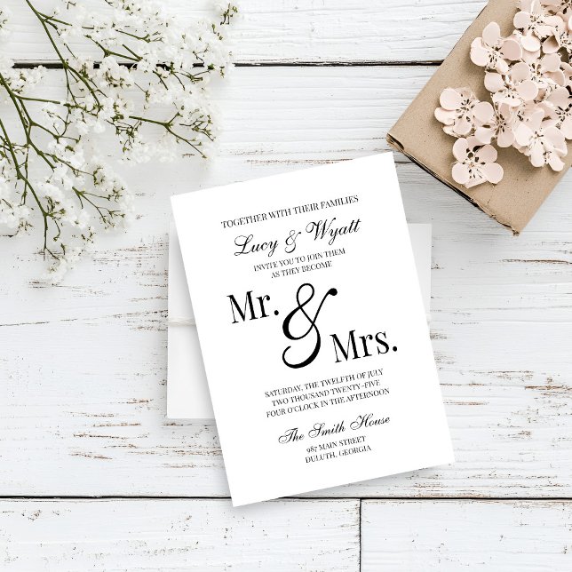 Mr & Mrs Scripty Black & White Wedding Invitation (Creator Uploaded)