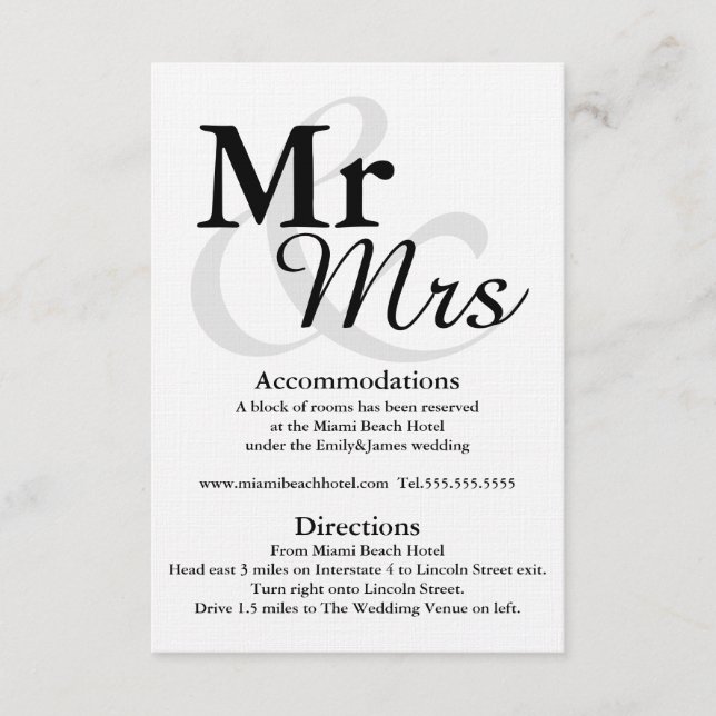 Mr&Mrs Simple Elegant Typography Wedding Details Enclosure Card (Front)
