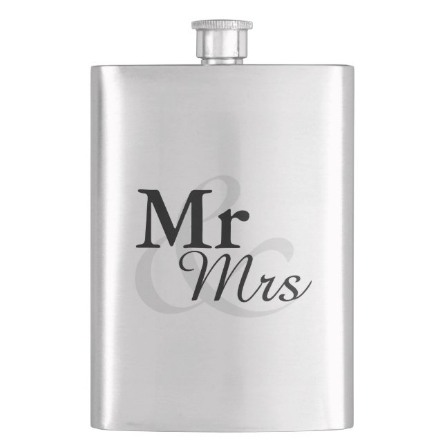 Mr&Mrs Simple Elegant Typography Wedding Favour Hip Flask (Front)