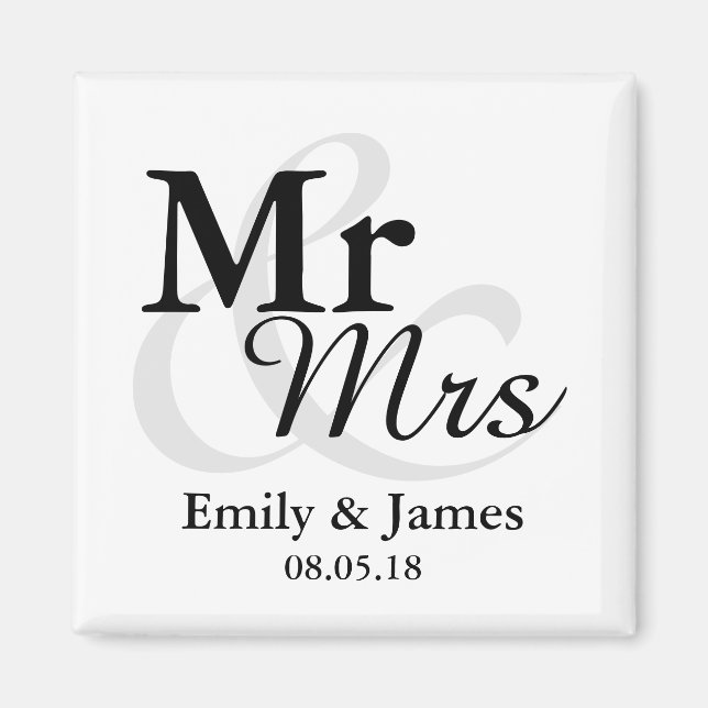 Mr&Mrs Simple Elegant Typography Wedding Favour Magnet (Front)