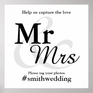 Mr&Mrs Simple Elegant Typography Wedding Hashtag Poster