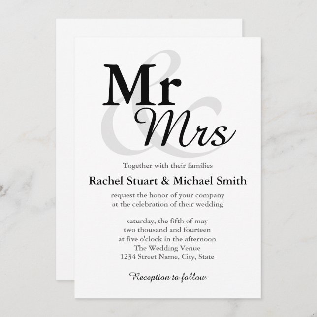 Mr &Mrs Simple Elegant Typography Wedding Invitation (Front/Back)