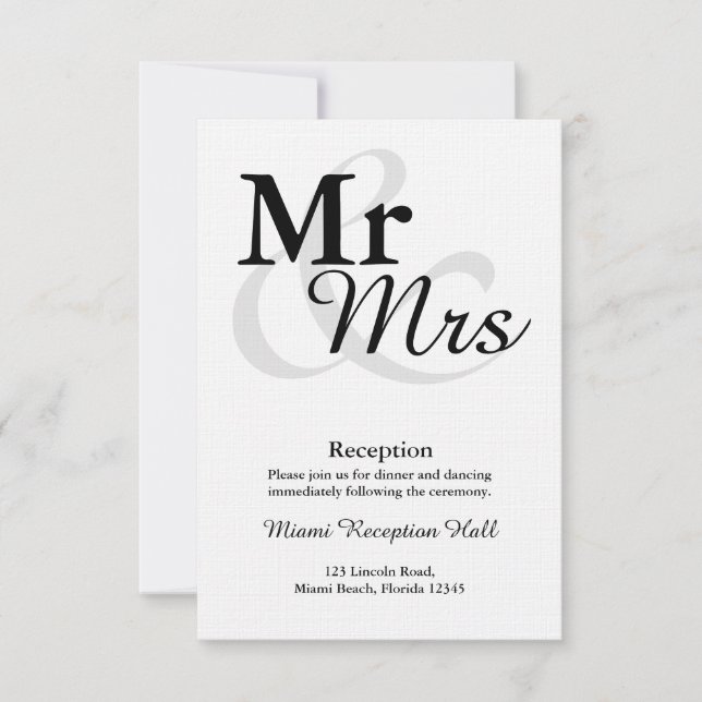 Mr&Mrs Simple Elegant Typography Wedding Reception Invitation (Front)