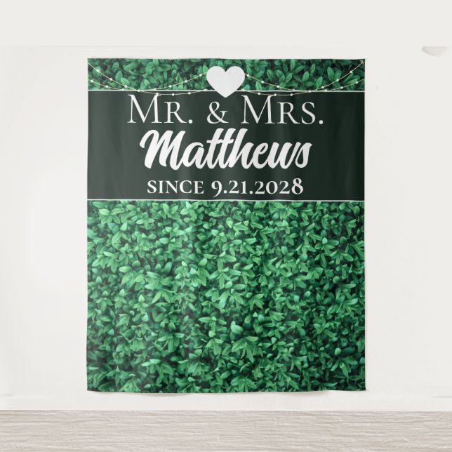 Mr Mrs Since Hedge Wall Wedding Photo Backdrop Tapestry (Front)