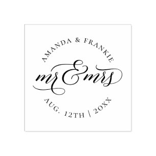 Mr & Mrs Stylish Script Wedding Names & Date Rubber Stamp