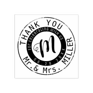 Mr Mrs surname / circle thank you monogram Rubber Stamp