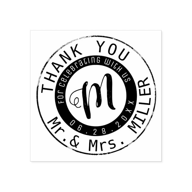 Mr Mrs surname / circle thank you monogram Rubber Stamp (Imprint)