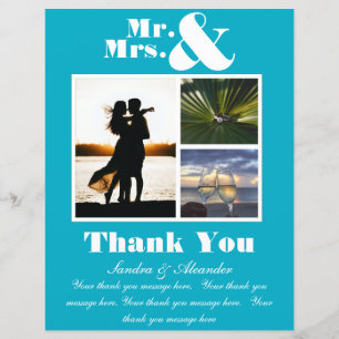 Mr Mrs Teal Blue Thank You Card photo Wedding