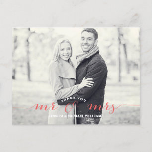 Mr & Mrs Thank You   Coral Postcard