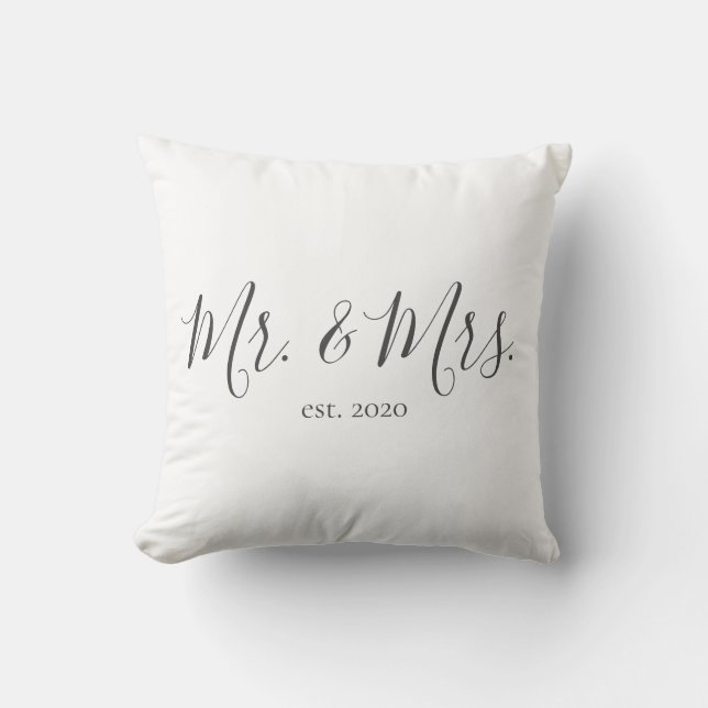 Mr. & Mrs. Throw Pillow for Newlyweds Anniversary (Front)