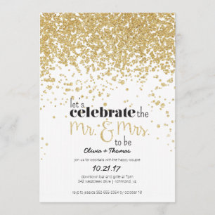 Mr. & Mrs. to be Gold Glitter Engagement Invite