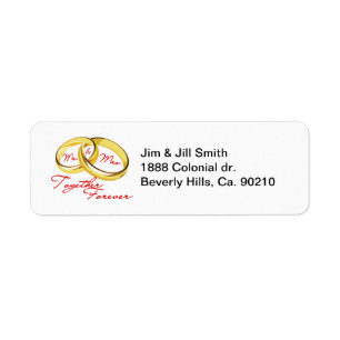 Mr & Mrs Together Forever Wedding Rings Return Address Label
