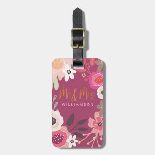Mr & Mrs Trendy Pink Vintage Floral Pattern Luggage Tag