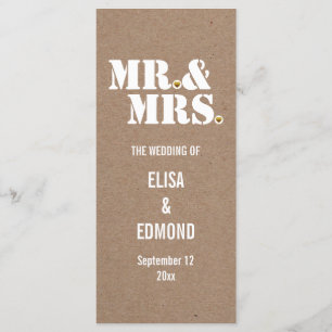 Mr. & Mrs. typography kraft paper wedding program