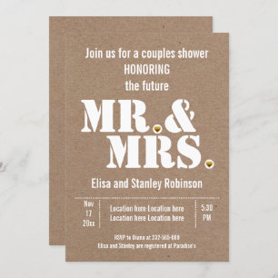 Mr. & Mrs. typography kraft paper wedding shower Invitation