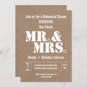 Mr & Mrs typography wedding rehearsal dinner Invitation