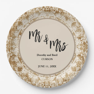 Mr & Mrs Vintage Lace Doily Wedding Paper Plate