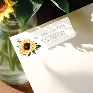 Mr. & Mrs. Watercolor Sunflowers & Wildflower Return Address Label