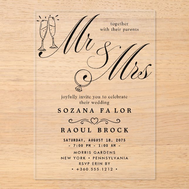 mr & mrs Wedding Acrylic Invitations (Front)