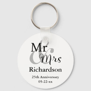 Mr & Mrs Wedding Anniversary Keyrings Name & Date