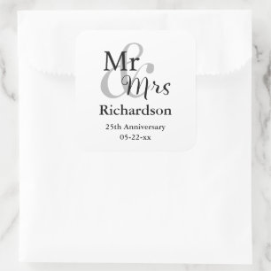 Mr & Mrs Wedding Anniversary Name & Date Square Sticker