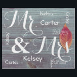 Mr & Mrs Wedding/Anniversary Personalised Names Wrapping Paper<br><div class="desc">A beautiful fall image of a wooden fence and Autumn leaf.  Mr. & Mrs. in large cursive print with first name personalisation.</div>