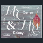 Mr & Mrs Wedding/Anniversary Personalised Names Wrapping Paper<br><div class="desc">A beautiful fall image of a wooden fence and Autumn leaf.  Mr. & Mrs. in large cursive print with first name personalisation.</div>
