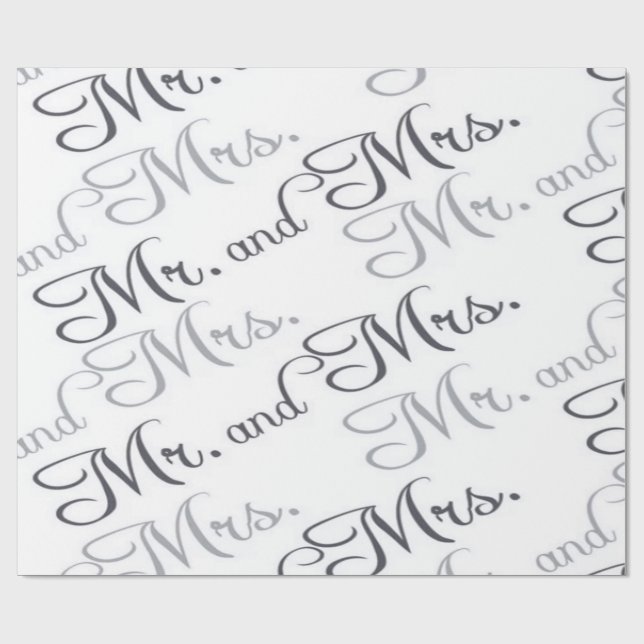 Mr. & Mrs. Wedding black and White Wrapping Paper (Flat)