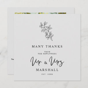 MR & MRS Wedding Black Fancy Minimalist Branches  Thank You Card