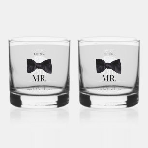Mr. & Mrs. Wedding Black & White Wedding  Whiskey Glass