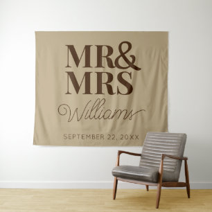Mr Mrs Wedding Bridal Shower Modern Backdrop Tapestry