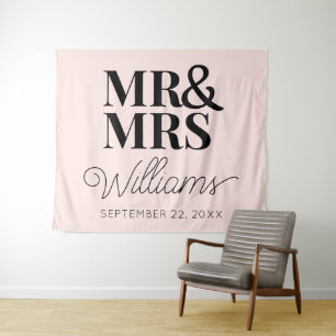 Mr Mrs Wedding Bridal Shower Modern Backdrop Tapestry
