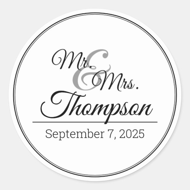Mr. & Mrs. Wedding Celebration Date Classic Round Sticker (Front)