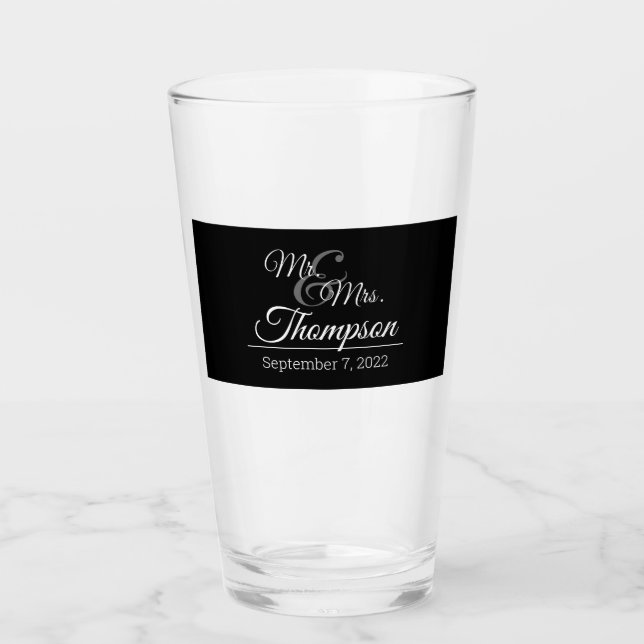 Mr. & Mrs. Wedding Celebration Date Keepsake Glass (Front)