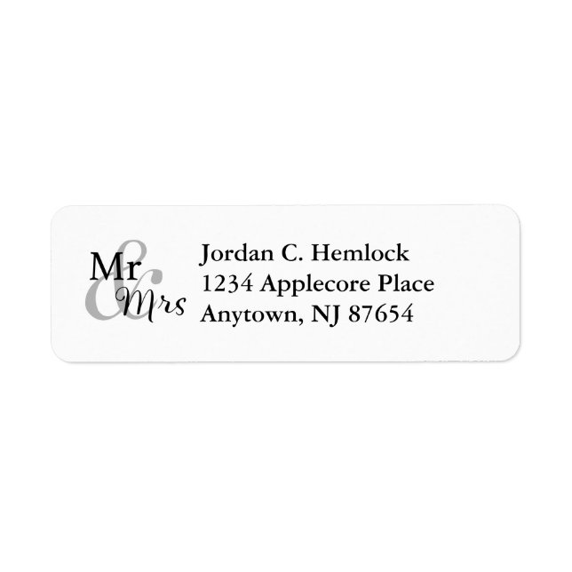 Mr & Mrs Wedding Couple Return Address Label (Front)