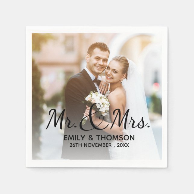 Mr & Mrs | Wedding | Custom Photo Paper Napkin (Front)